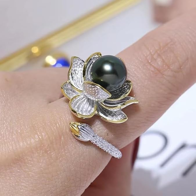 Tahitian Black Pearl Rings Jewelry For Women Fashion Gifts Wife Mom Girlfriend,Christmas Anniversary Birthday Fine Jewelry Gifts for Womens Her
