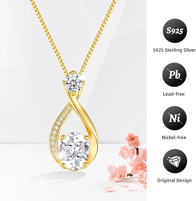 1.5CT Moissanite Infinity Necklace Anniversary Wedding Gifts for Women Wife S925 Sterling Silver 18K White Gold/Gold Filled Jewelry for Birthday Mothers Christmas Valentines Day, Standard/LED Light Box