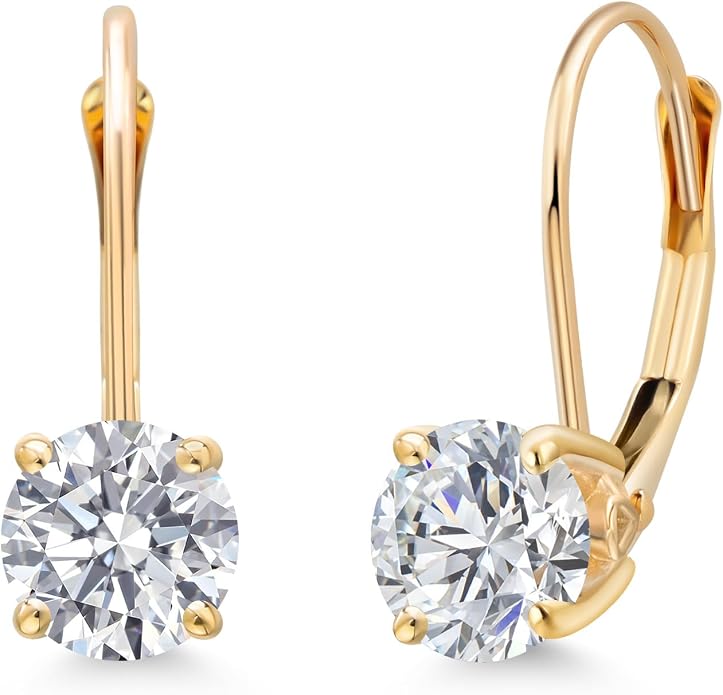 Gem Stone King 0.20-1.50 Ct Lab Diamond Leverback Earrings 14K Gold