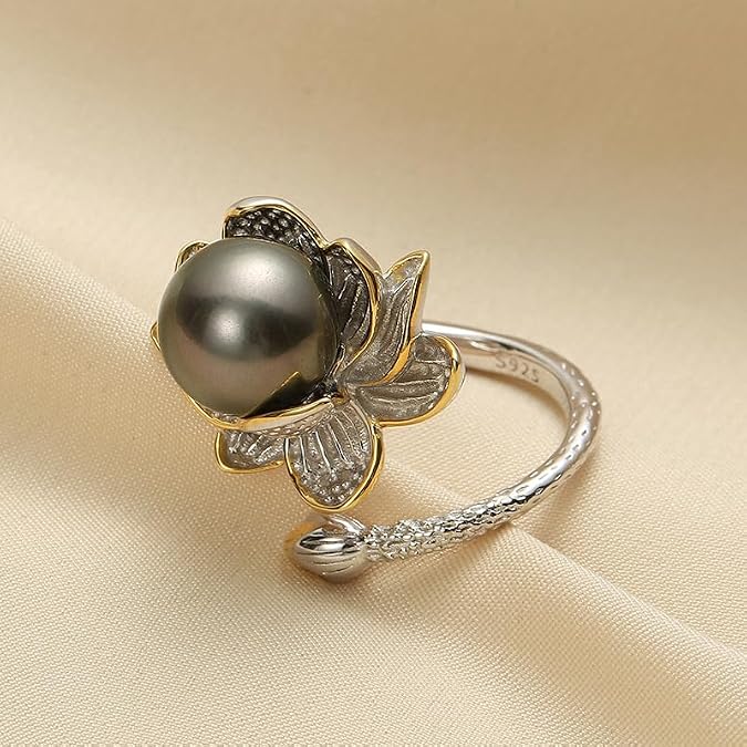 Tahitian Black Pearl Rings Jewelry For Women Fashion Gifts Wife Mom Girlfriend,Christmas Anniversary Birthday Fine Jewelry Gifts for Womens Her