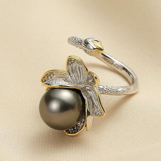 Tahitian Black Pearl Rings Jewelry For Women Fashion Gifts Wife Mom Girlfriend,Christmas Anniversary Birthday Fine Jewelry Gifts for Womens Her