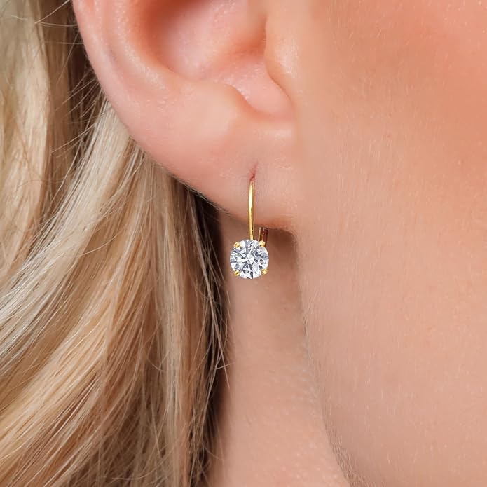 Gem Stone King 0.20-1.50 Ct Lab Diamond Leverback Earrings 14K Gold