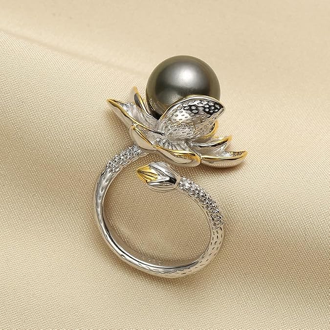 Tahitian Black Pearl Rings Jewelry For Women Fashion Gifts Wife Mom Girlfriend,Christmas Anniversary Birthday Fine Jewelry Gifts for Womens Her