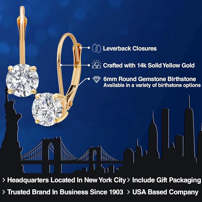 Gem Stone King 0.20-1.50 Ct Lab Diamond Leverback Earrings 14K Gold