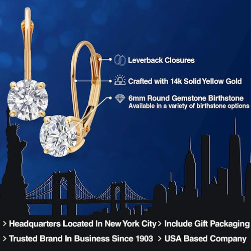 Gem Stone King 0.20-1.50 Ct Lab Diamond Leverback Earrings 14K Gold